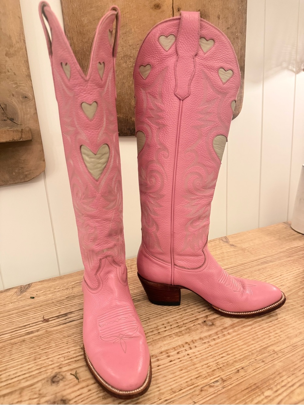 City boots Pink Heart Cutout Western Knee-High Boots